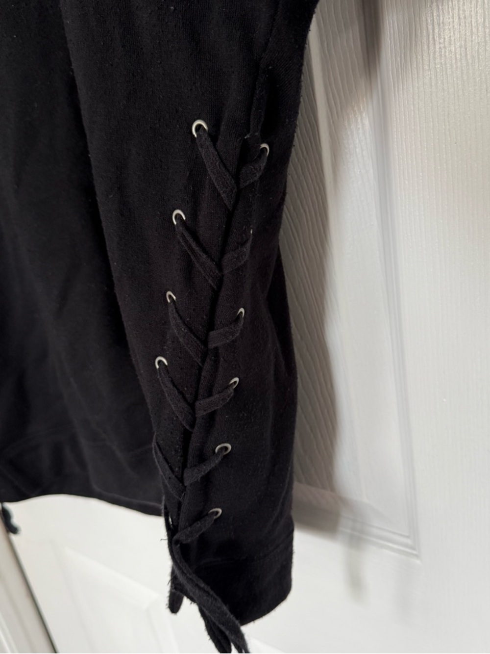 Streetwear Society Black Crewneck Hoodie with Side Lace-Up - Picture 2 of 3
